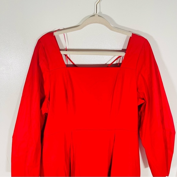 NEW Anthropologie Maeve Long-Sleeve Square-Neck Pleated Mini Dress Red Coastal - Picture 6 of 9